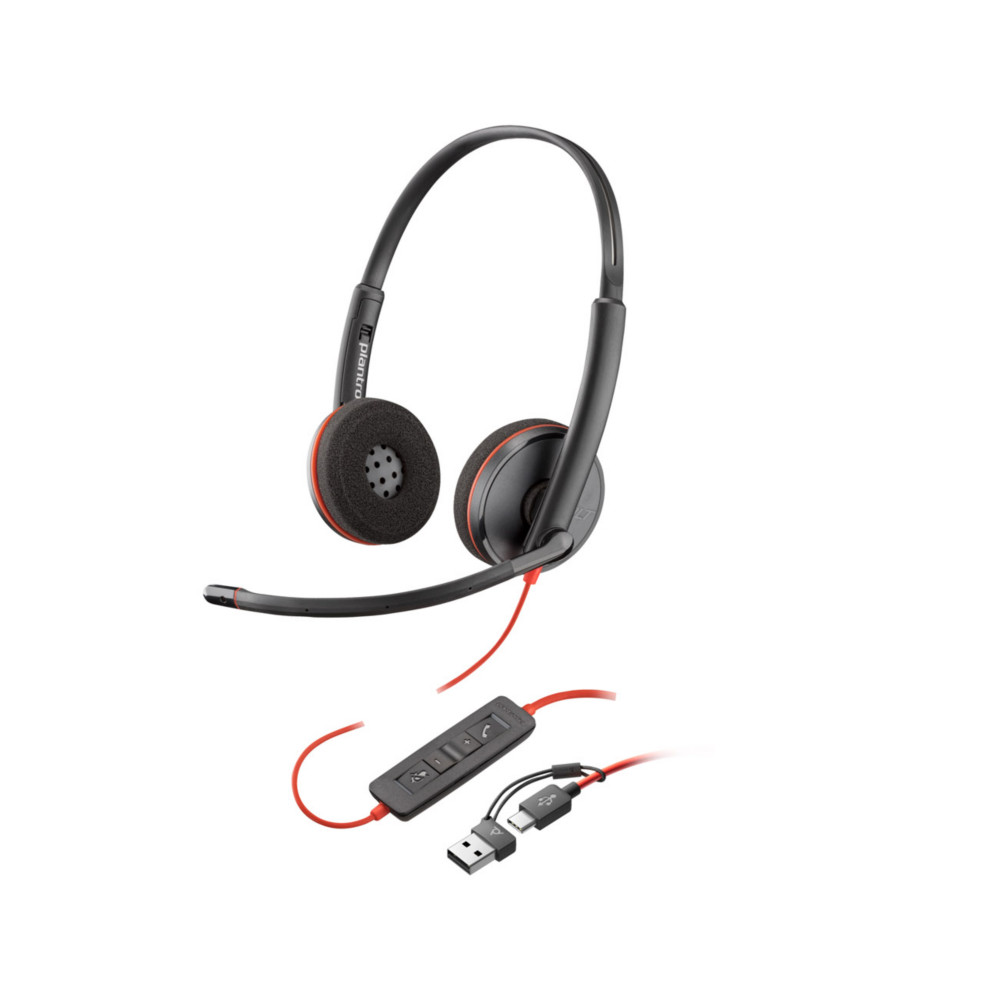 Poly Blackwire 3220 Stro Micro Casque filaire Duo USB-C + adaptateur USB-C/A