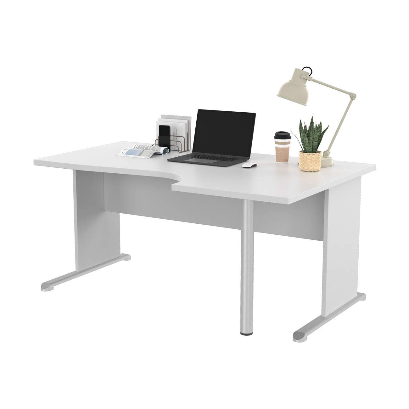 Bureau d'angle compact retour à droite Pronto Bois - L.160 x P.100 cm - Plateau Blanc - Pieds L Blanc