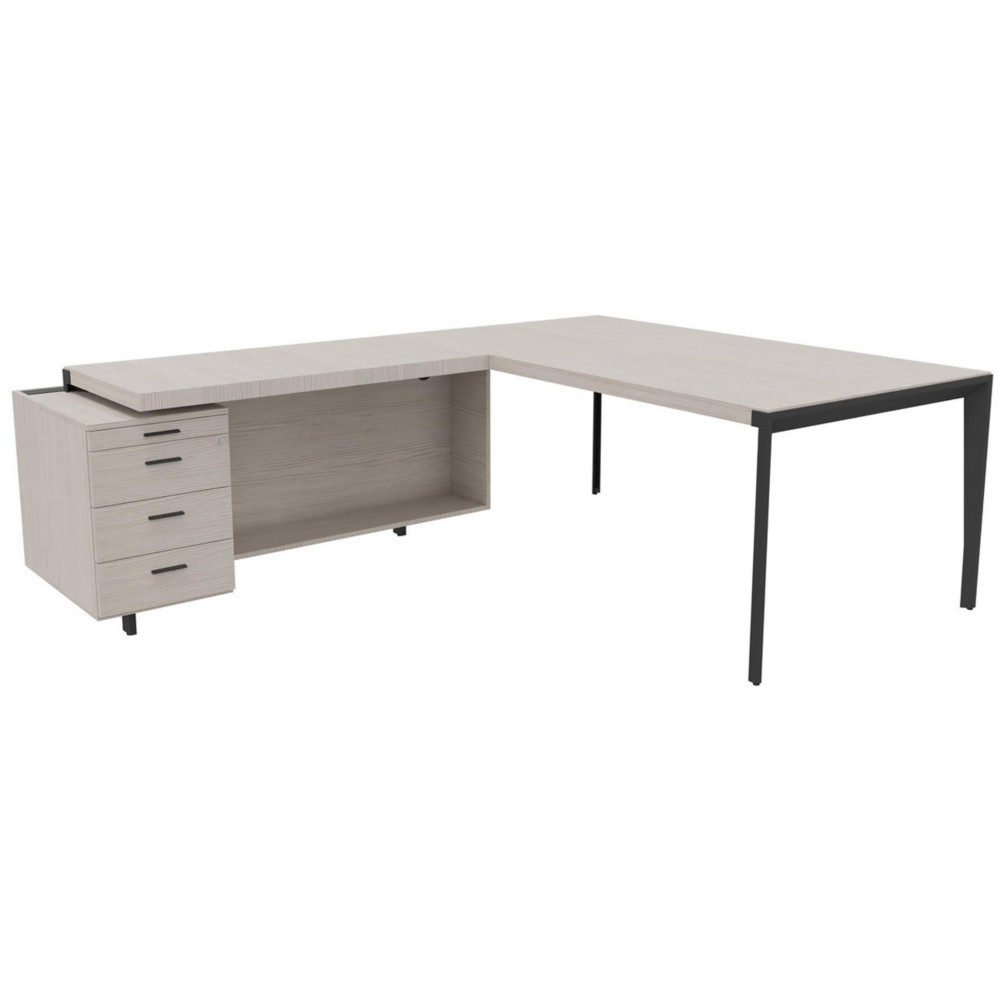 Bureau d'angle direction Arold 212 x 234 avec retour caisson porteur  gauche Placage bois orme gris - Pitement mtal gris