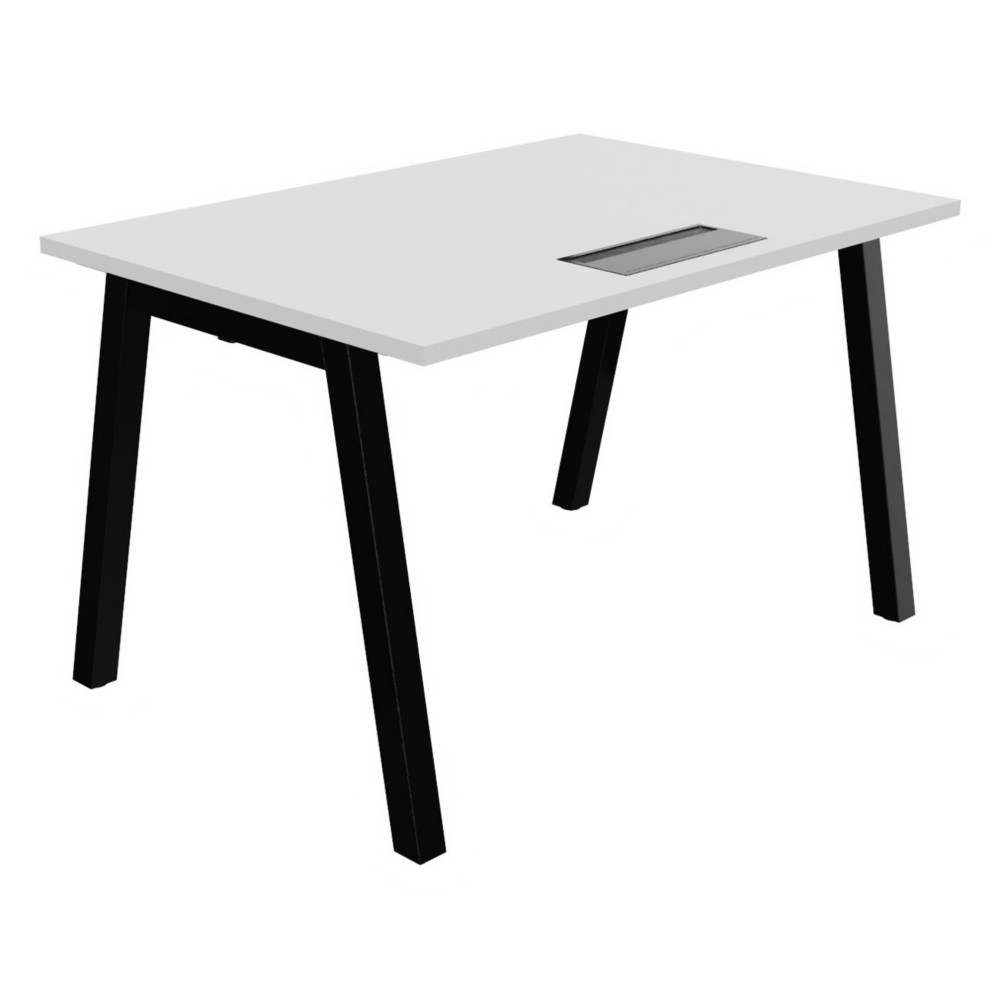 Bureau droit Burocolor A avec trappe d'accs - L.120 x P.80 cm - Plateau Blanc - Pieds  Noir