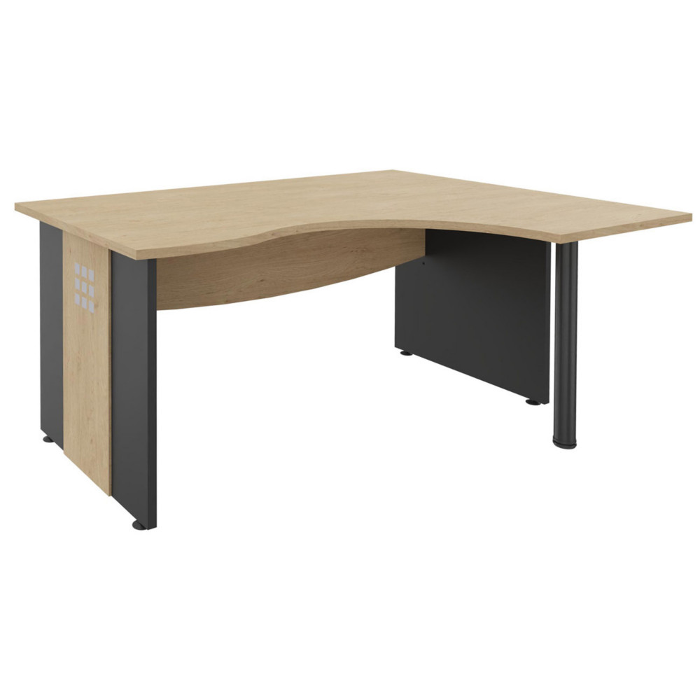 Bureau d'angle compact retour  droite Axiome - L.160 x P.120 cm - Plateau Chne - Pieds panneaux Anthracite