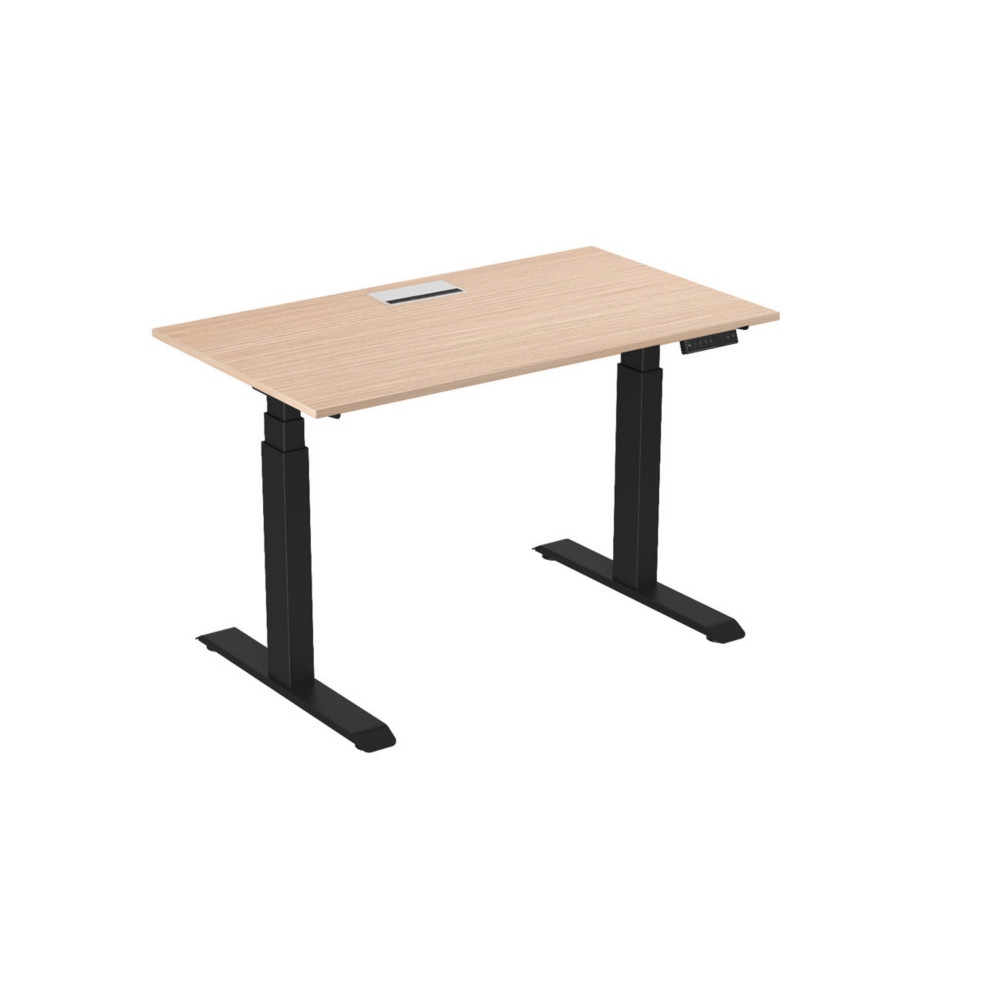 Bureau assis-debout Activ'o - Rglage lectrique en hauteur - L.140 x P.80 cm - Plateau Htre avec top access - Pieds mtal Noir