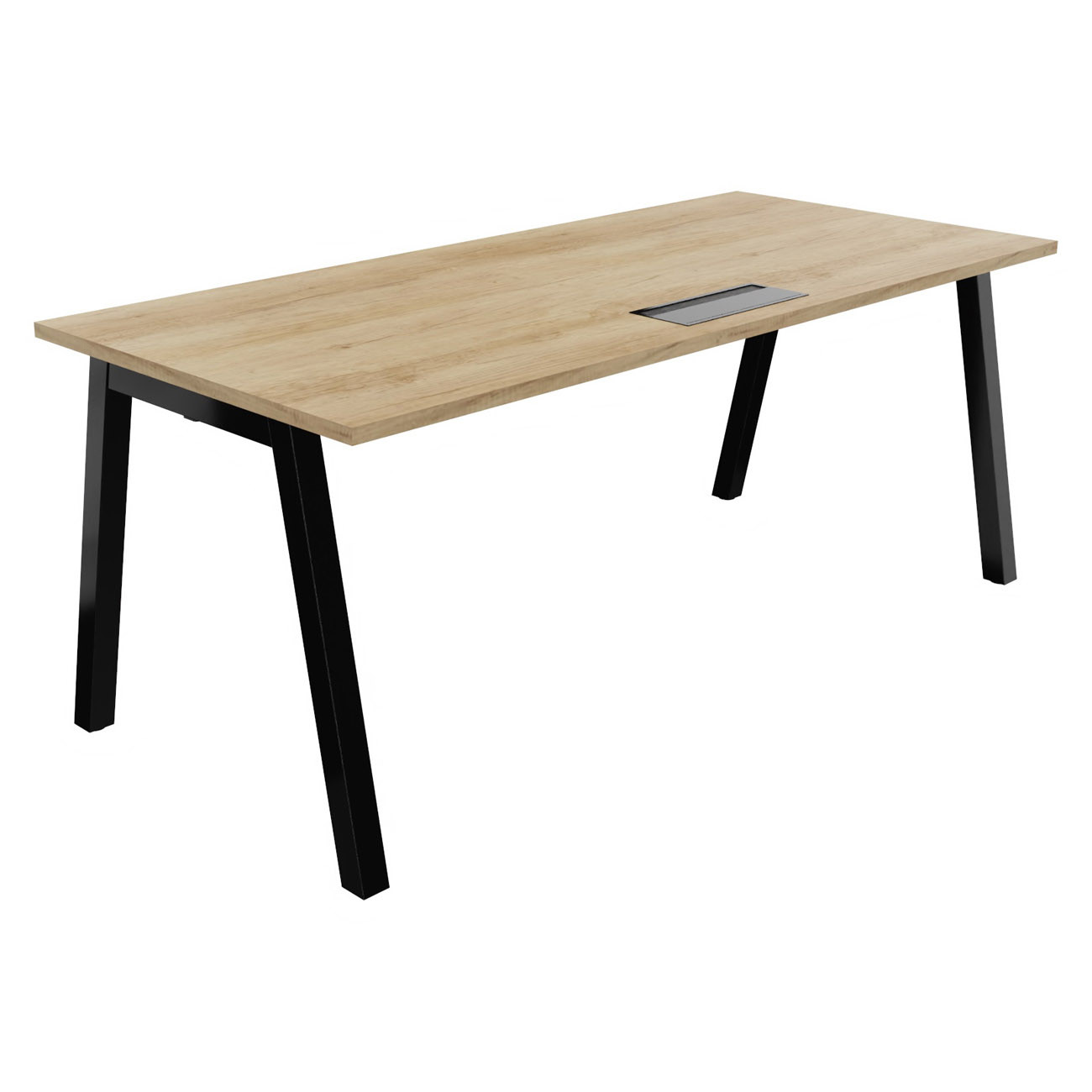 Bureau droit Burocolor A avec trappe d'accès - L.180 x P.80 cm - Plateau Chêne Nebraska - Pieds Noir