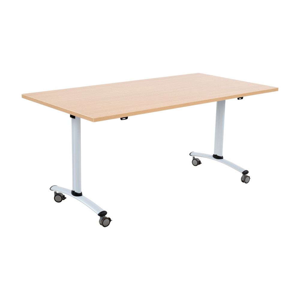 Table mobile rabattable - L.140 x P.80 cm - Plateau Htre - Pieds Aluminium