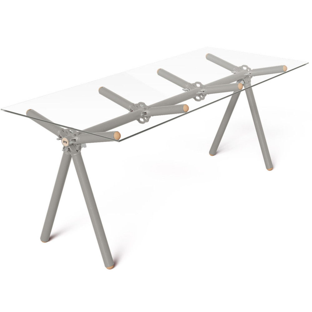 Table haute Xylan 8 personnes L. 200 x l. 80 x H. 74 cm - Plateau en verre - Structure et pieds galaxie