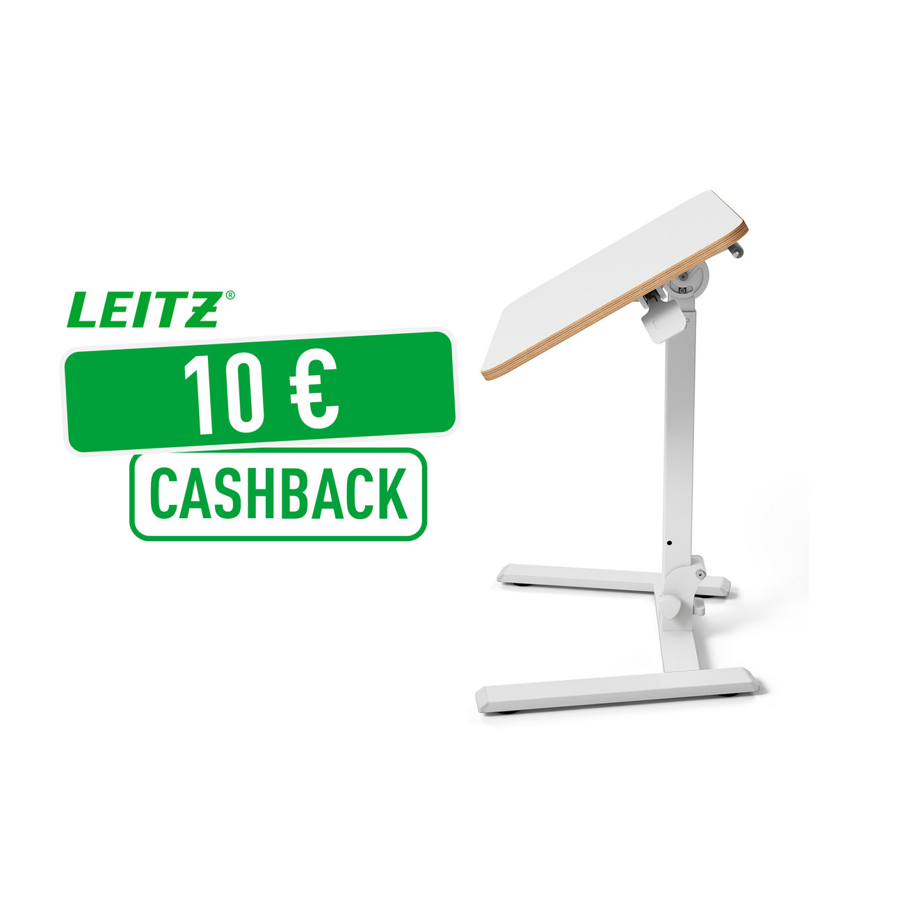 Bureau assis-debout compact pliable Leitz Ergo - Plateau 65 x 46 cm - Réglable en hauteur de 74 à 109 cm - Blanc