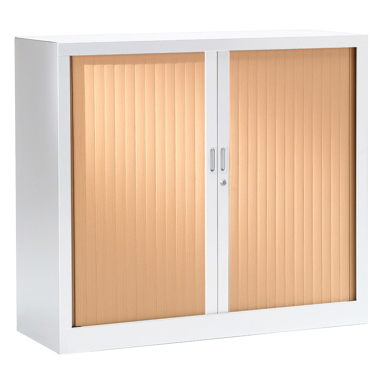 Armoire+à+rideaux+metal+monobloc+Generic+-+H.100+x+L.120+cm+-+Corps+Blanc+-+Rideaux+Hetre