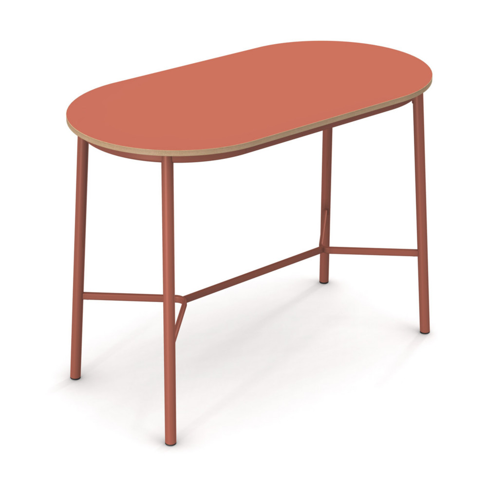 Sokoa Table de restauration ovale Klik H. 110 cm - Plateau Corail - Pieds Corail