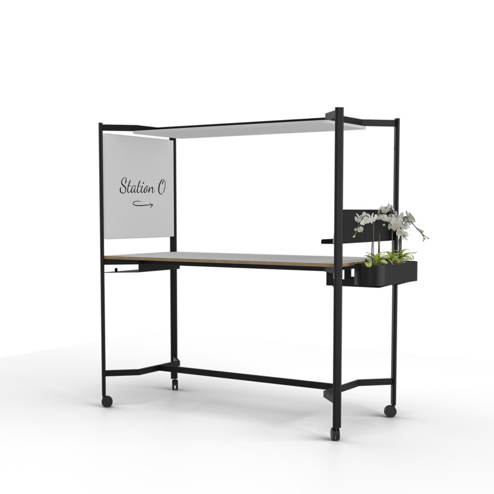 Table mobile multi usages rectangle Station O - H. 194 x L. 183,7 x P. 83,7 cm - Plateau Blanc - Pieds noirs