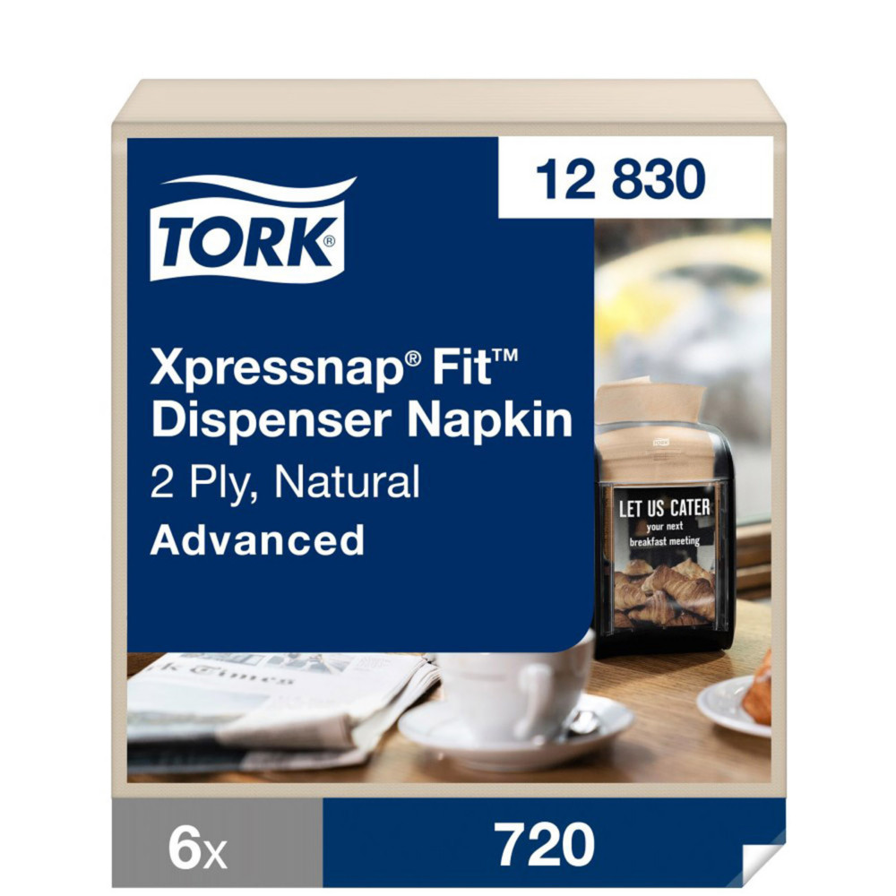 Tork Serviettes naturelles pour distributeur Xpressnap fit N14 - 12830 - Paquet de 720 serviettes 21,3 x 16,5 cm