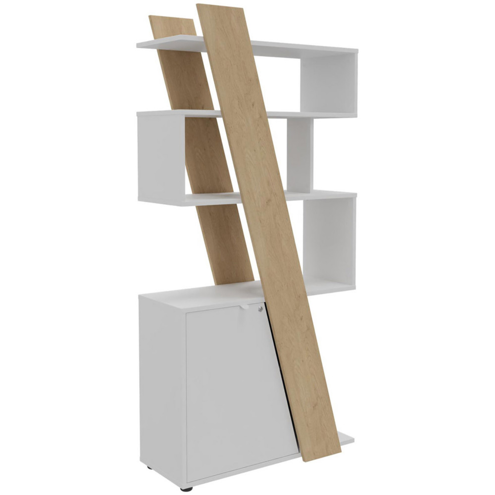 Bibliothque porte  gauche Rha L. 90 x P. 40 x H 190 cm - Structure Chne - Porte blanche