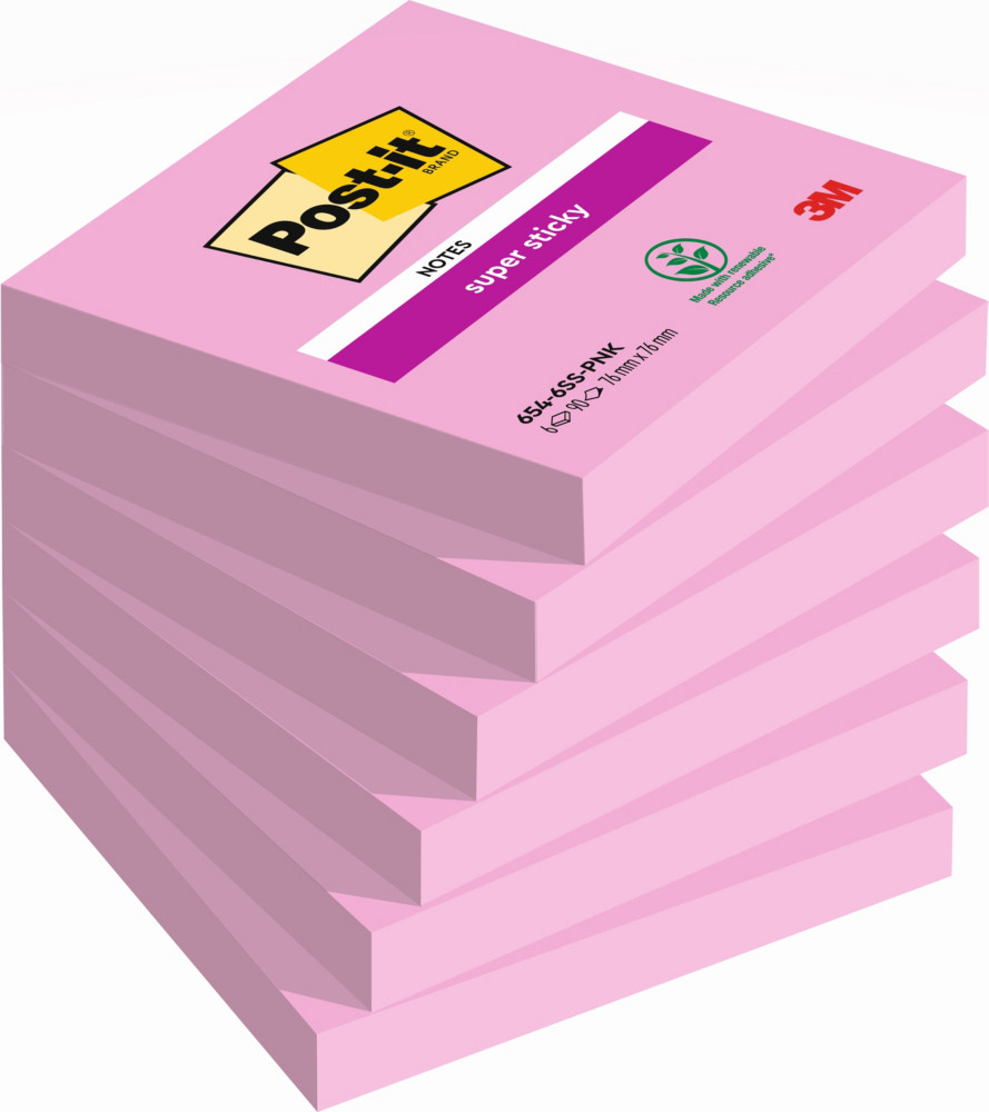 Post-it Notes repositionnables 76 x 76 mm rose tropical - 6 blocs de 100 feuilles