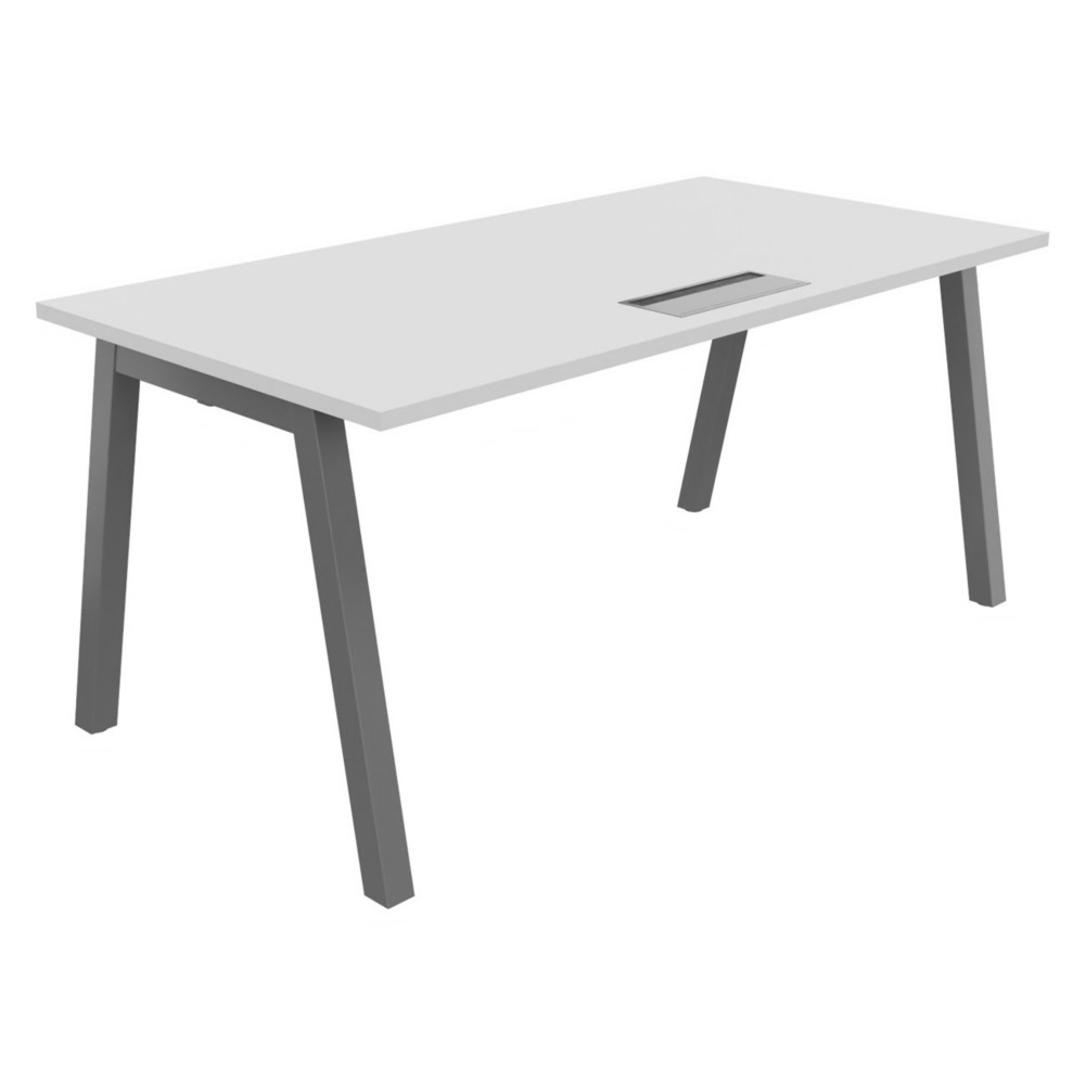 Bureau droit Burocolor A avec trappe d'accs - L.160 x P.80 cm - Plateau Blanc - Pieds Aluminium