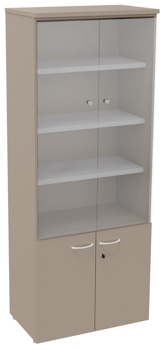 Bibliotheque+haute+4+portes+dont+2+vitrees+L.80+x+P.48+x+H.201+cm+-+Argile