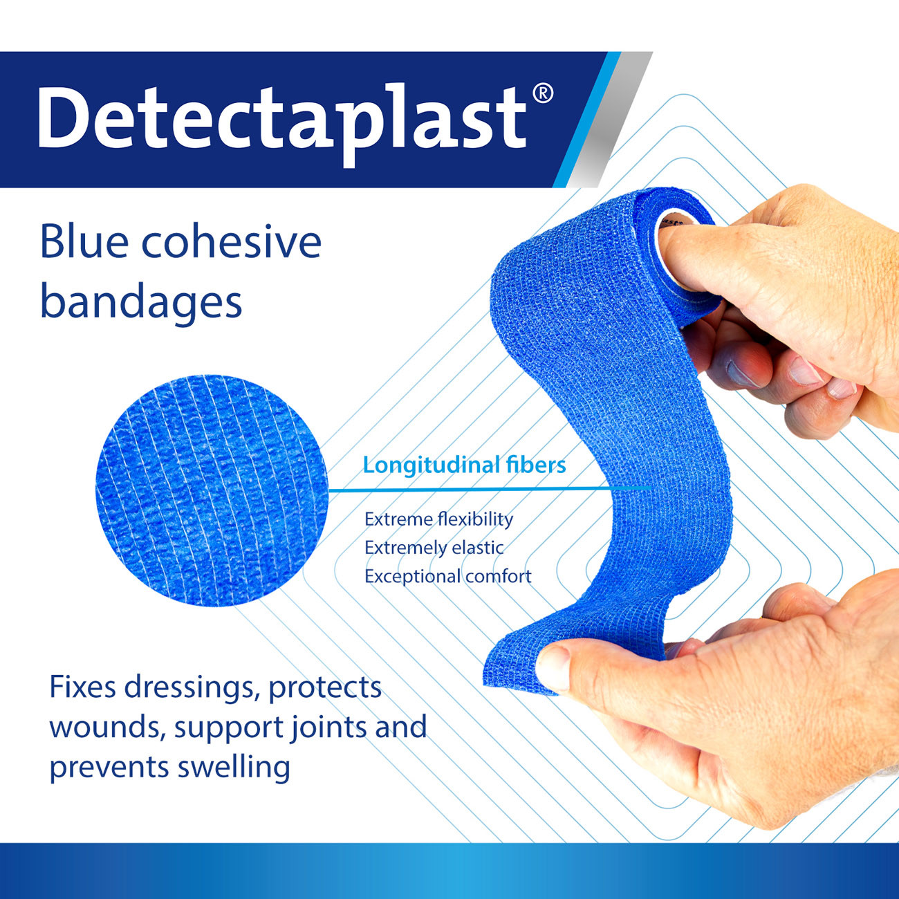 Detectaplast Bande de mantien autoadhésive détectable bleu - HACCP - 7 rouleaux pour 3 largeurs de pansements
