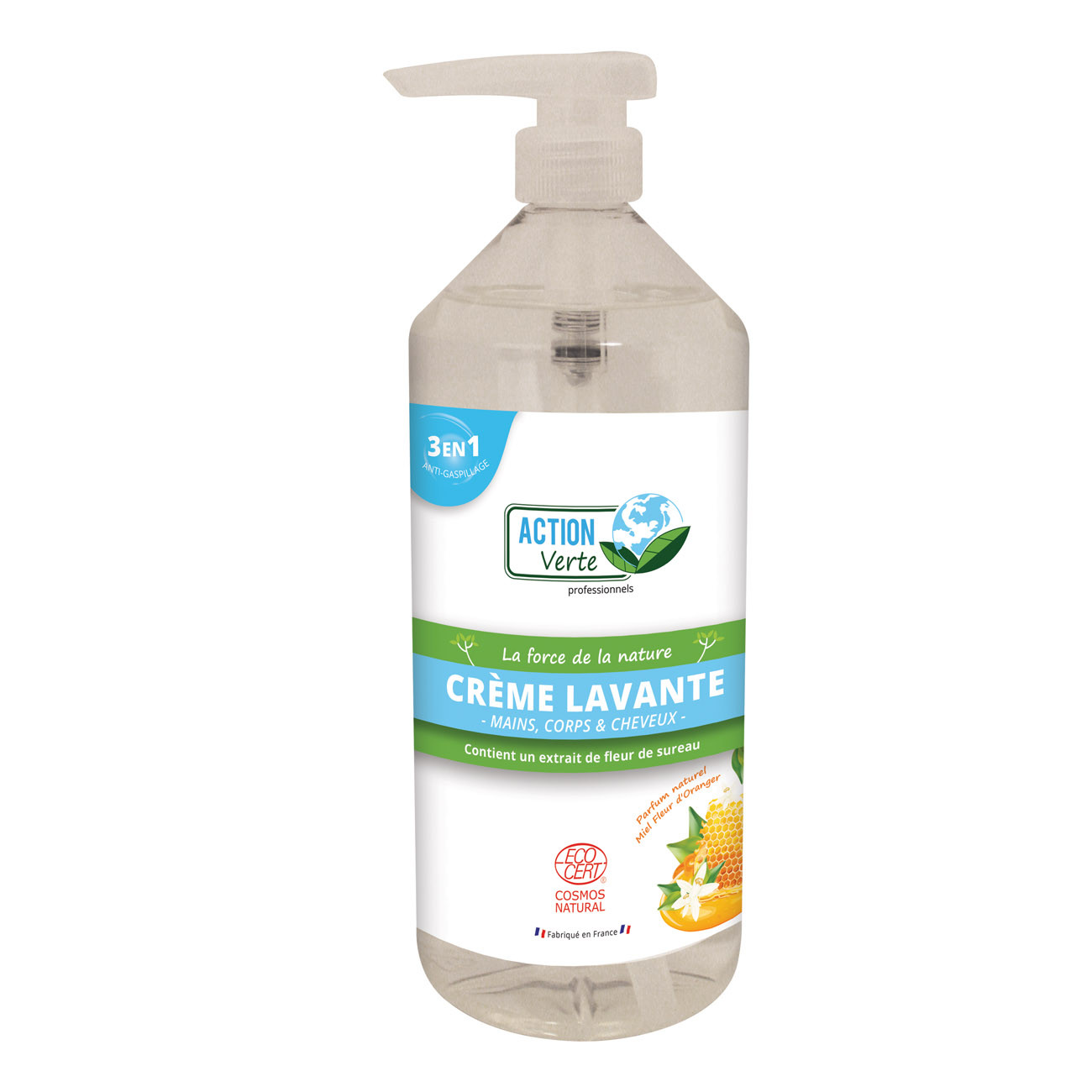 Action+Verte+Savon+creme+lavante+mains,+corps+et+cheveux+à+la+glycerine+et+fleur+de+sureau+bio+-+Flacon+1L