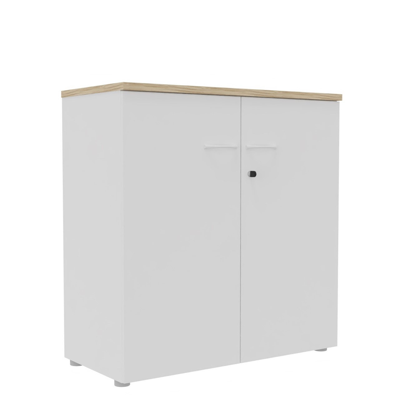 Armoire+mi-hauteur+portes+battantes+L.100+x+P.48+x+H.104+cm+-+Corps+Blanc+-+Top+Chene