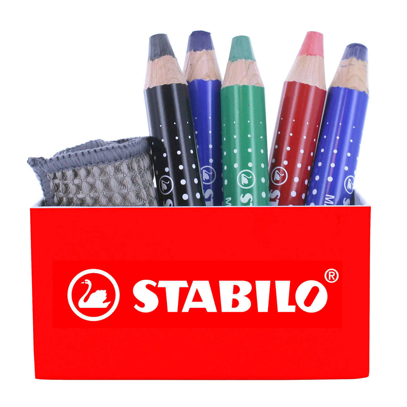 STABILO Pot aimanté équipé de 5 STABILO MARKDry + 1 chiffonnette