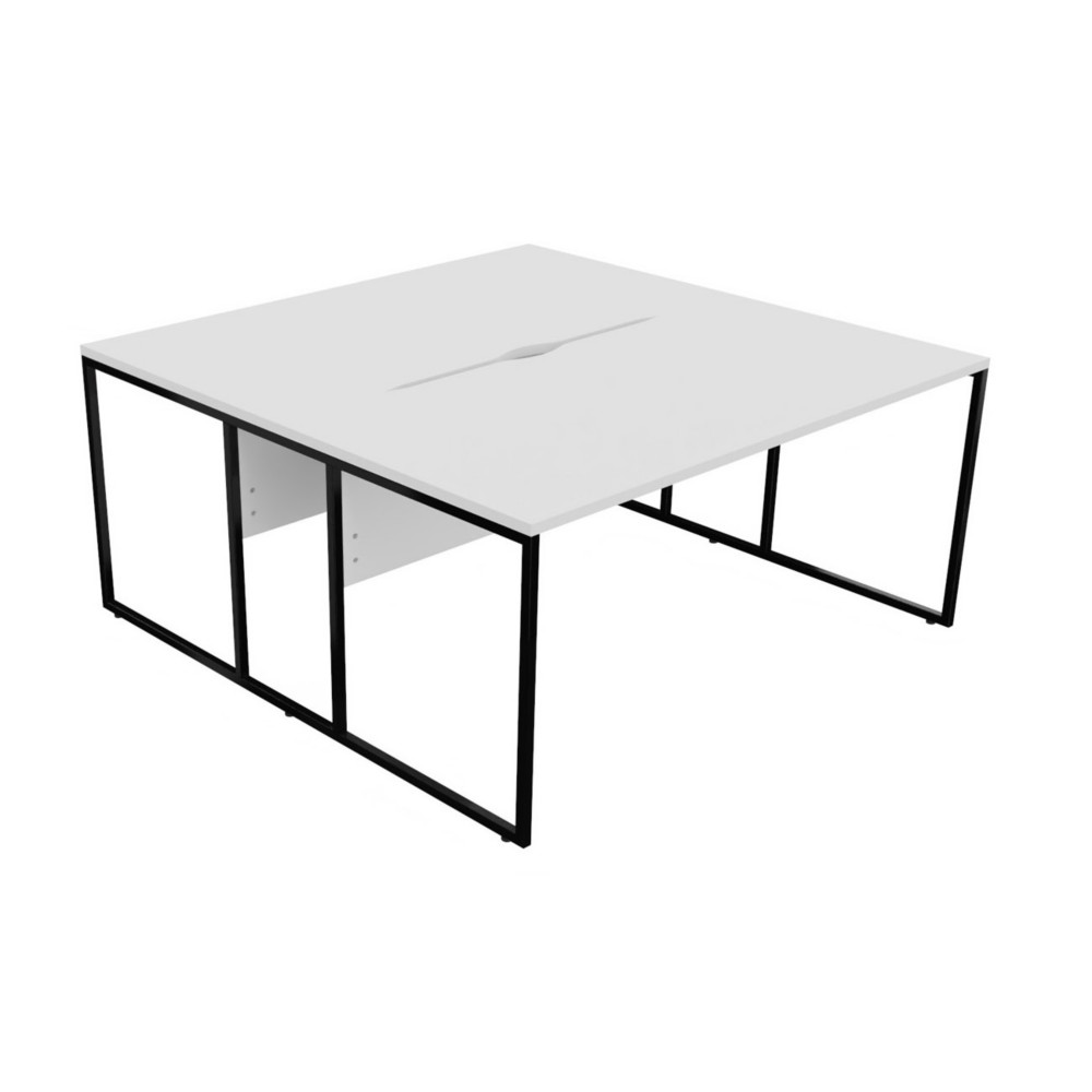 Bureau partag 2 postes Skyline - L.160 x P.160 cm - Plateau Blanc - Pieds Noir