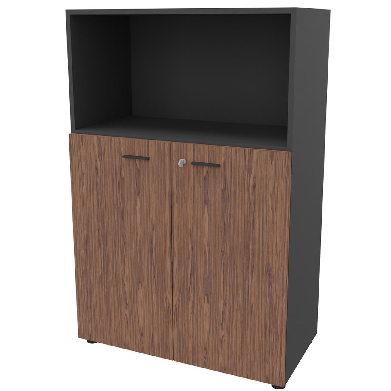 Armoire+mi-haute+avec+niche+Arold+H.131+x+L.86+cm+portes+basses+Noyer+/+Tissu+gris