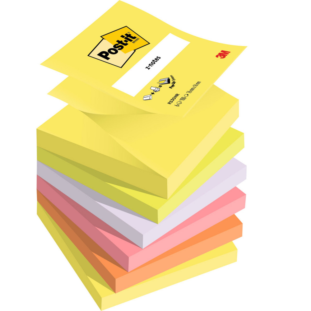 Post-it Notes repositionnables Z-Notes 76 x 76 mm - Assorties Non - Lot 12 blocs de 100 feuilles
