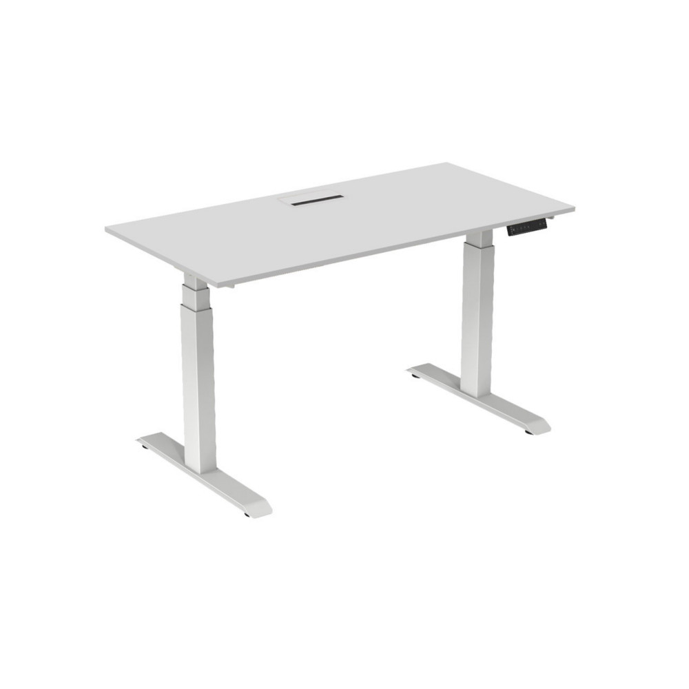 Bureau assis-debout Activ'o - Rglage lectrique en hauteur - L.160 x P.80 cm - Plateau Blanc avec top access - Pieds mtal Blanc