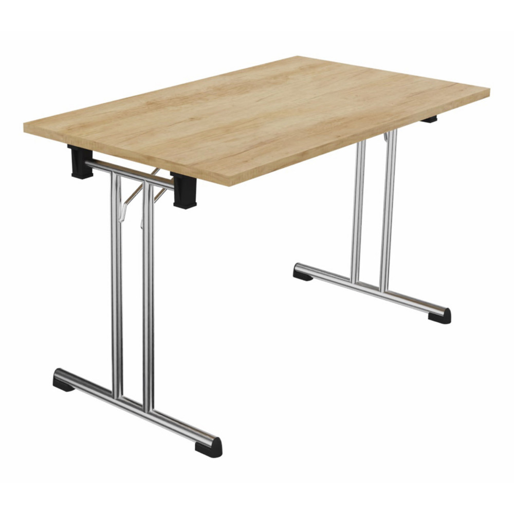 Table pliante polyvalente rectangle L. 120 x P. 70 cm - Plateau Chne Nebraska - pieds Chrome