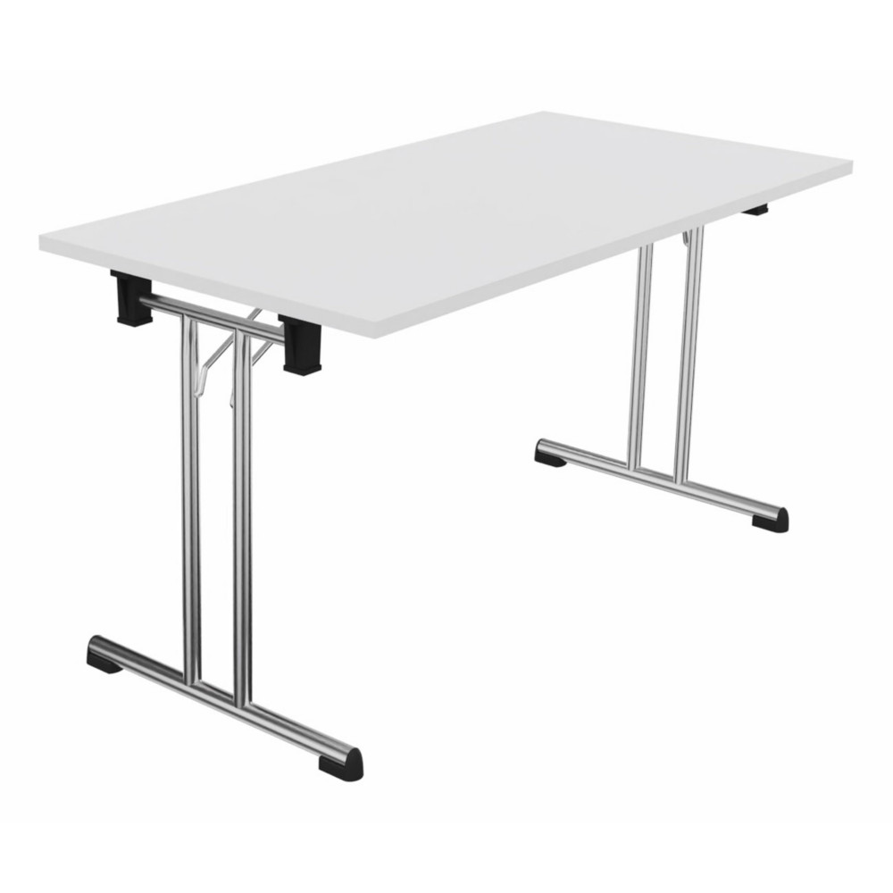 Table pliante polyvalente rectangle L. 140 x P. 70 cm - Plateau Blanc - pieds Chrome