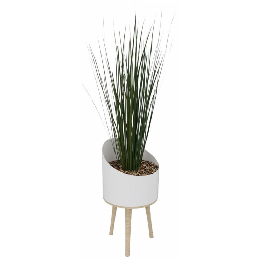 Plante artificielle Herbes hautes H. 155 cm - Pot rond blanc sur pied en bois