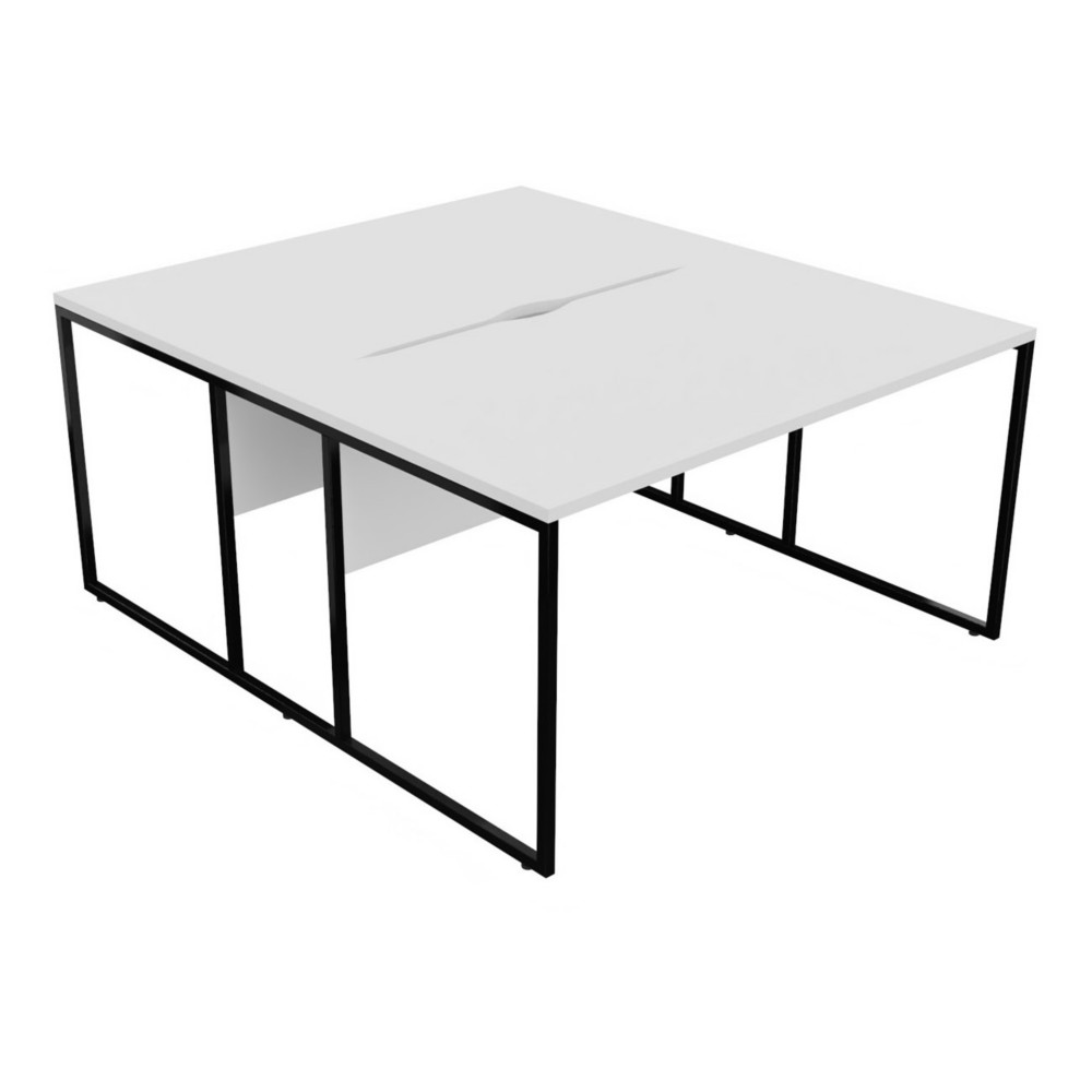 Bureau partag 2 postes Skyline - L.140 x P.160 cm - Plateau Blanc - Pieds Noir