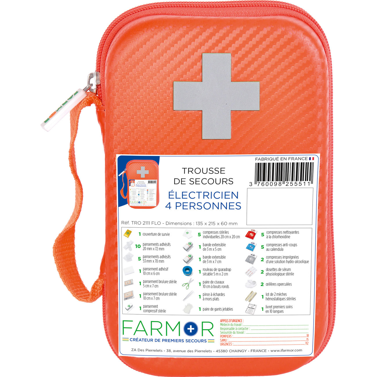 Farmor Trousses de secours Electricien 4 personnes - Malette semi-rigide imperméable Orange