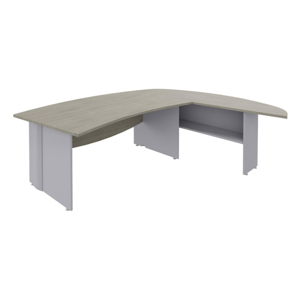 Pack Direction Activity : Bureau + retour courbes L.230 x P.192 cm - Plateau Chne gris - Pieds pleins Aluminium