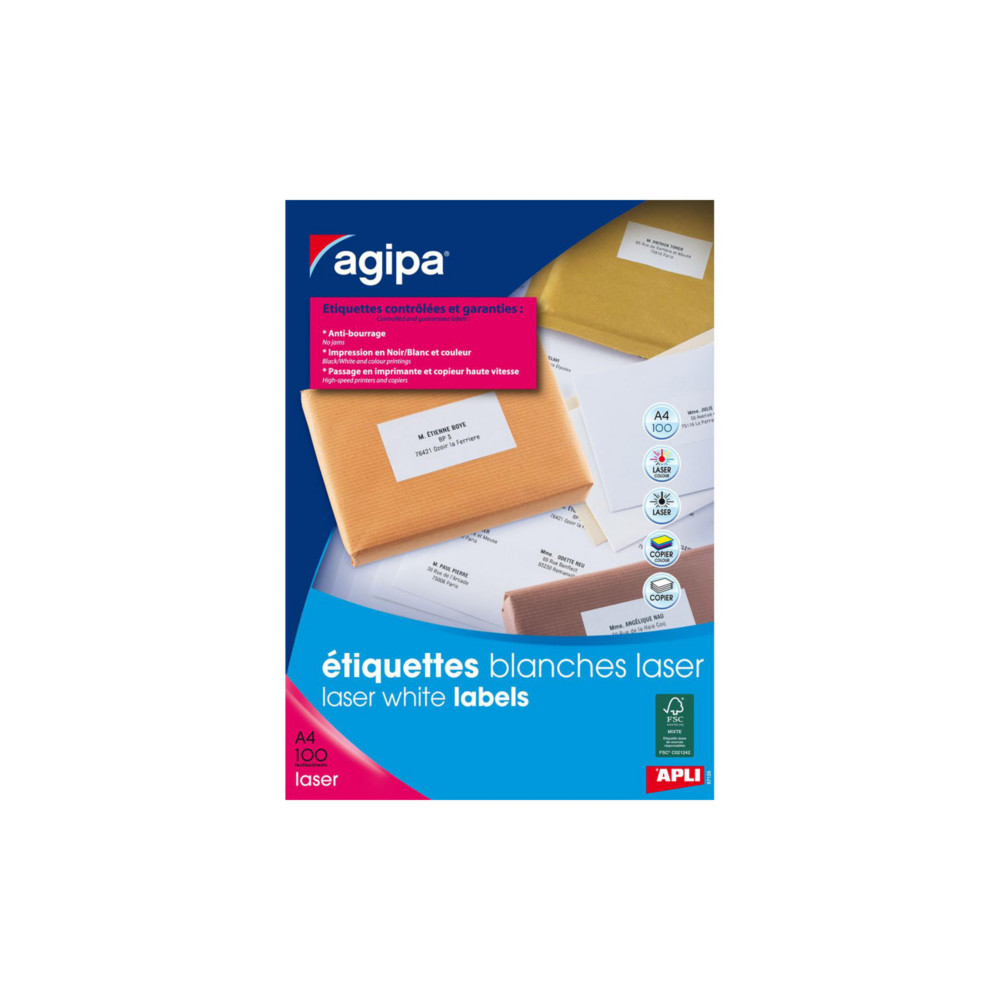 AGIPA 119603 Etiquettes blanches multi-usage 50 x 25 mm - Bote de 1100