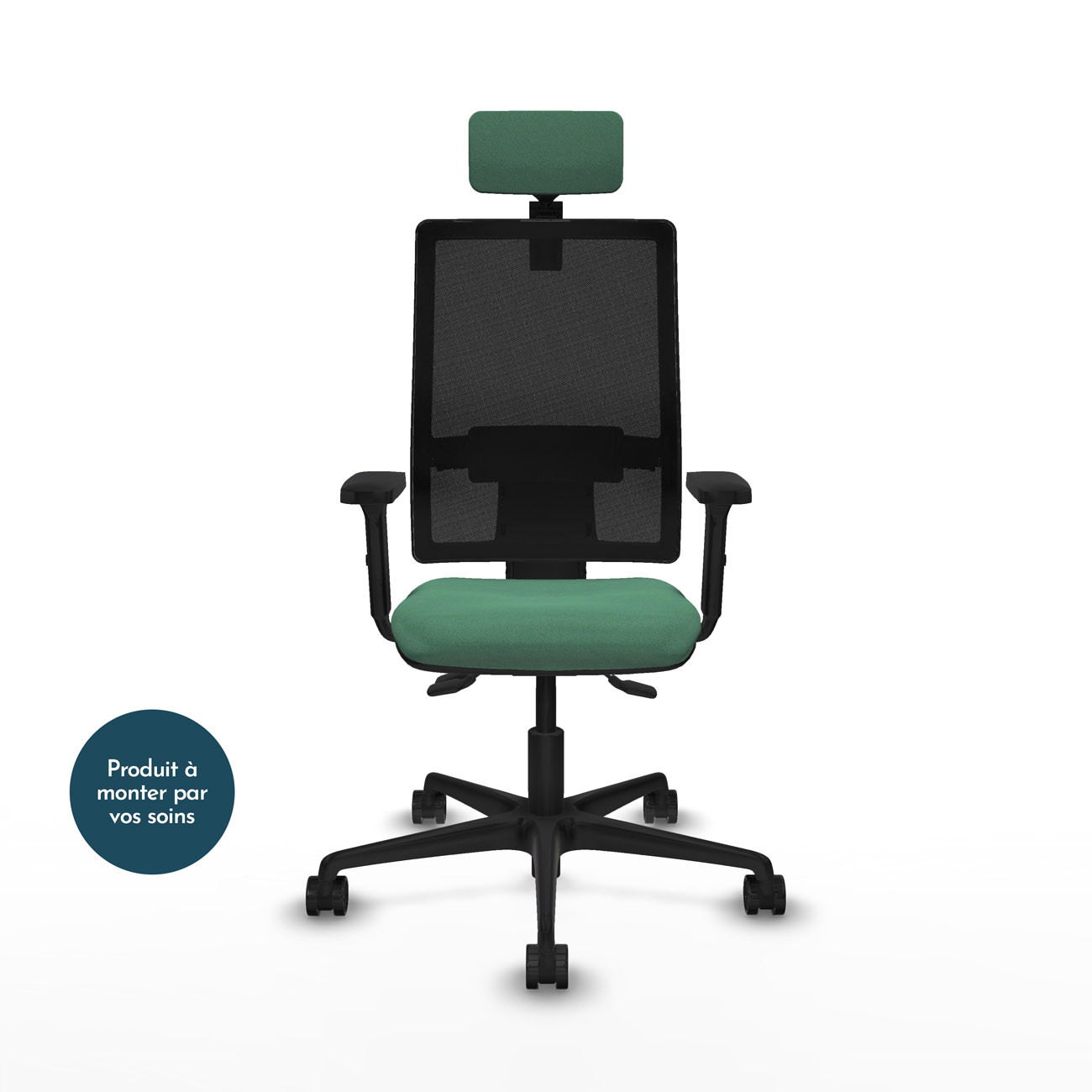Piqueras y Crespo BORMATE Fauteuil ergonomique Dossier Maille - Accoudoir 2D - Assise et appui-Tête - Vert émeraude