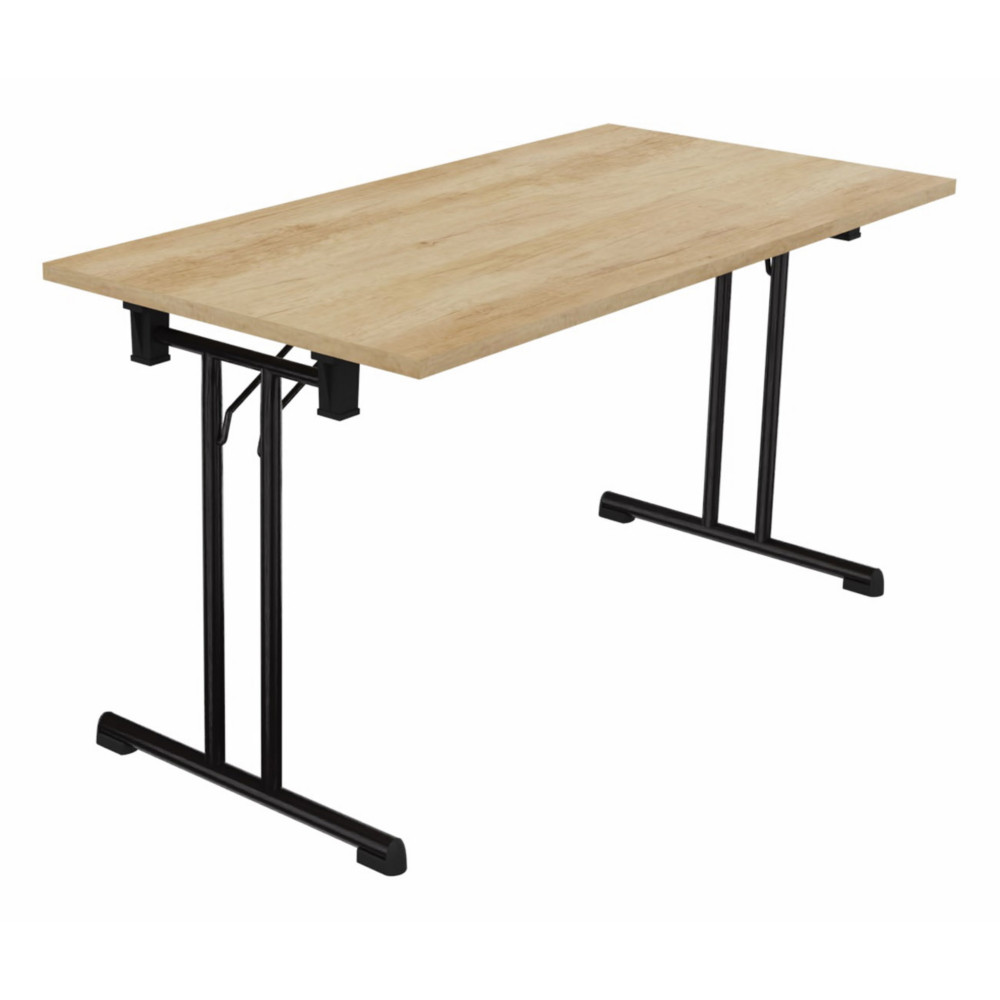 Table pliante polyvalente rectangle L. 140 x P. 70 cm - Plateau Chne Nebraska - pieds Noir