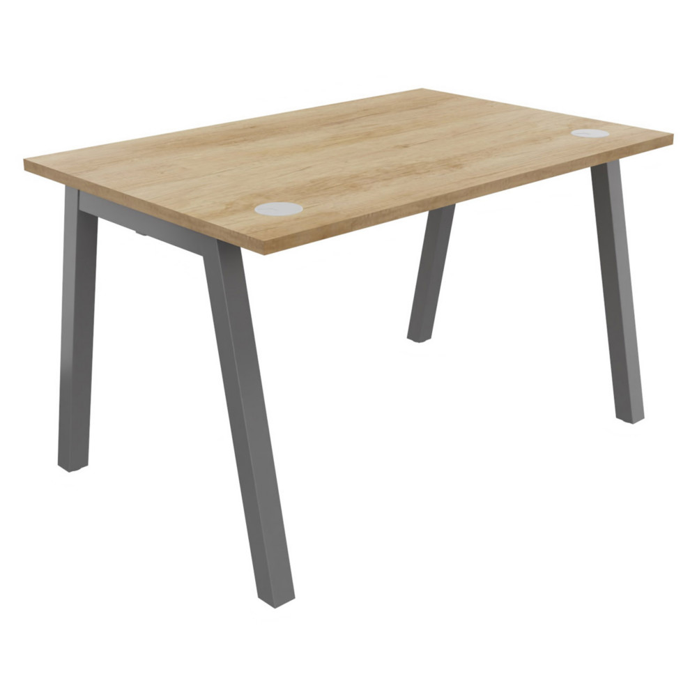 Bureau droit Burocolor A avec obturateurs - L.120 x P.80 cm - Plateau Chne Nebraska - Pieds Aluminium