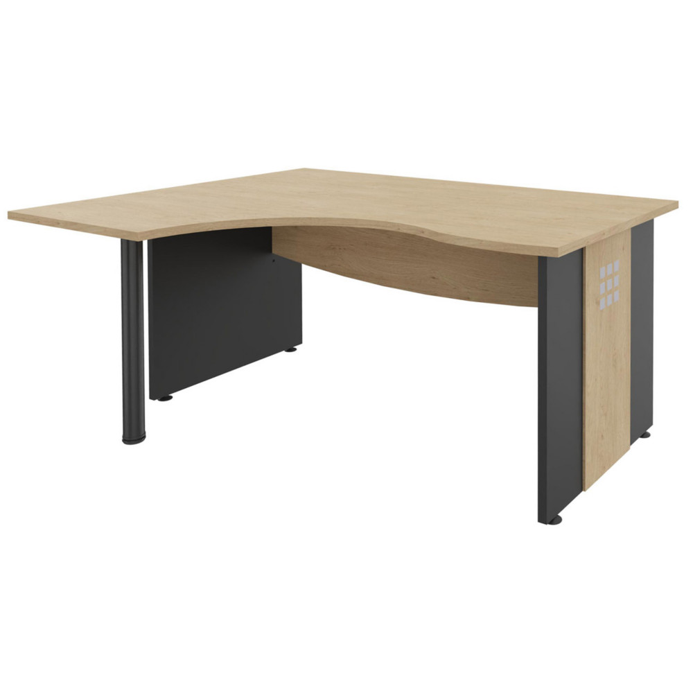 Bureau d'angle compact retour  gauche Axiome - L.160 x P.120 cm - Plateau Chne - Pieds panneaux Anthracite