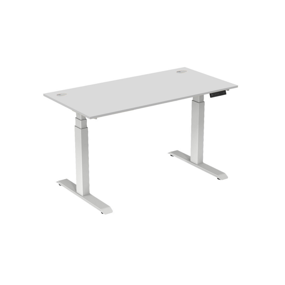 Bureau assis-debout Activ'o - Rglage lectrique en hauteur - L.160 x P.80 cm - Plateau Blanc avec obturateurs - Pieds mtal Blanc