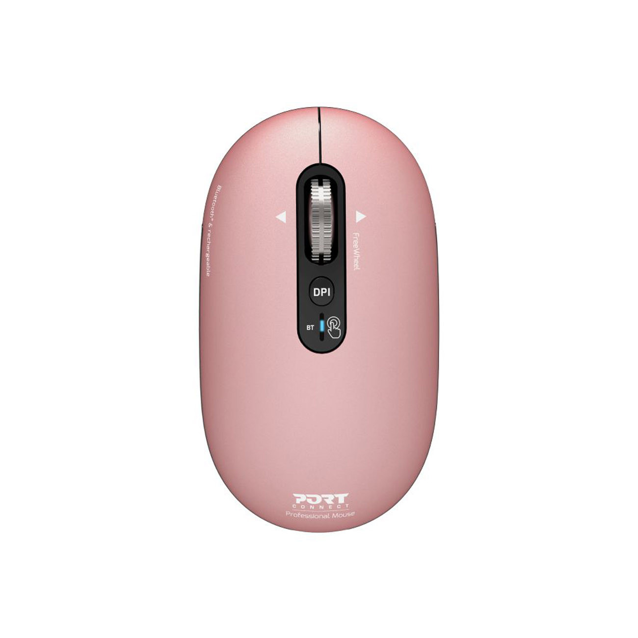 Port Connect Souris sans fil Bluetooth rechargeable ambidextre USB-C Pure Mac - Clic silencieux et molette FreeWheel - Rose