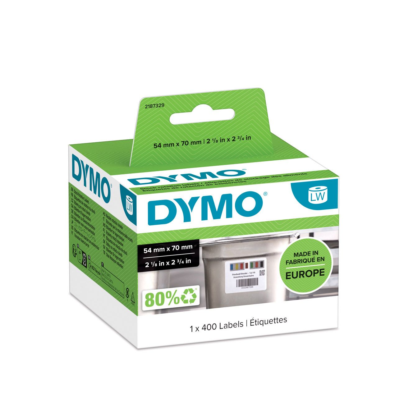 Dymo Ruban étiquette LW 2187329 pour étiqueteuse série 5 LabelWriter Rouleau de 400 étiquettes de rotation des stocks 54 x 70 mm