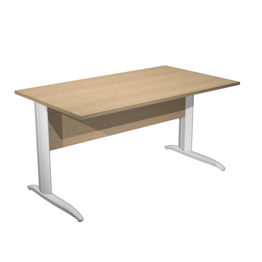 Bureau droit Pronto Mtal - L.140 x P.80 cm - Plateau Chne - Pieds L Blanc
