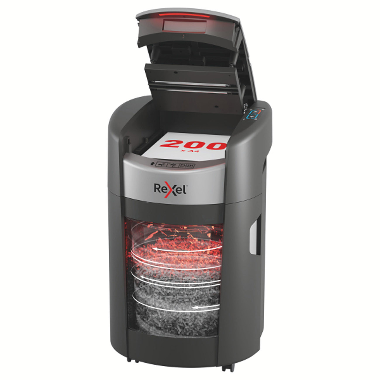Rexel Destructeur de documents ShredMax 200X Coupe croisée DIN P4 - 200 feuilles - Corbeille 21 L