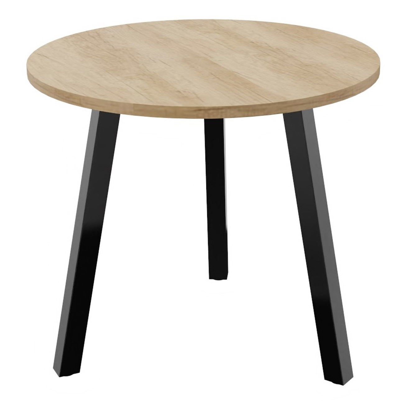 Table ronde 80 cm - 3 pieds trapèze métal Noir - Plateau Chêne Nébraska