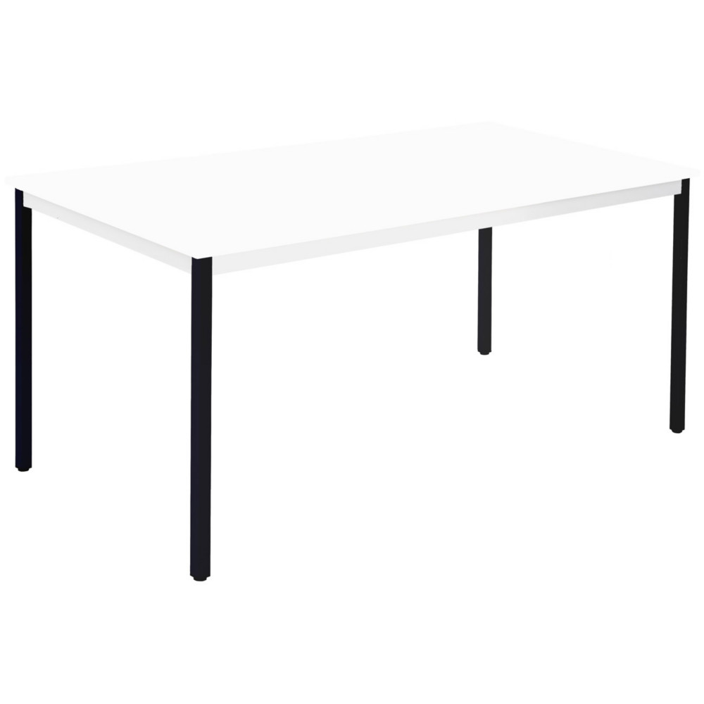 Table de runion modulable rectangle - L.160 x P.80 cm - Plateau Blanc - Pieds Noir