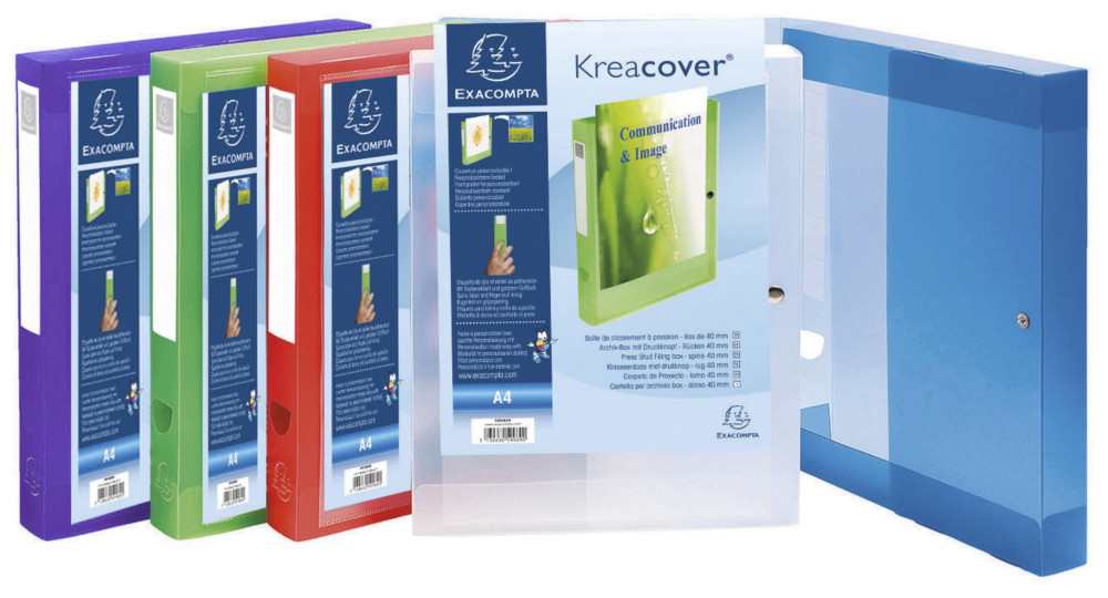 Exacompta Bote de classement A4 Kreacover  pression en polypropylne - Dos 4 cm -Assortis