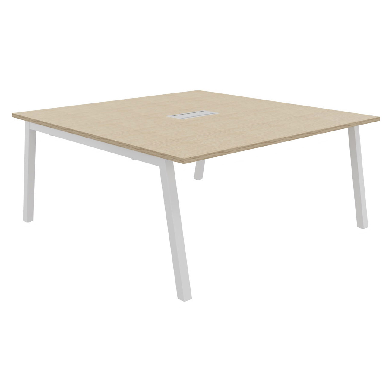 Table de réunion Burocolor A avec trappe d'accès - L.160 x P.163 cm - Plateau Chêne - Pieds Blanc