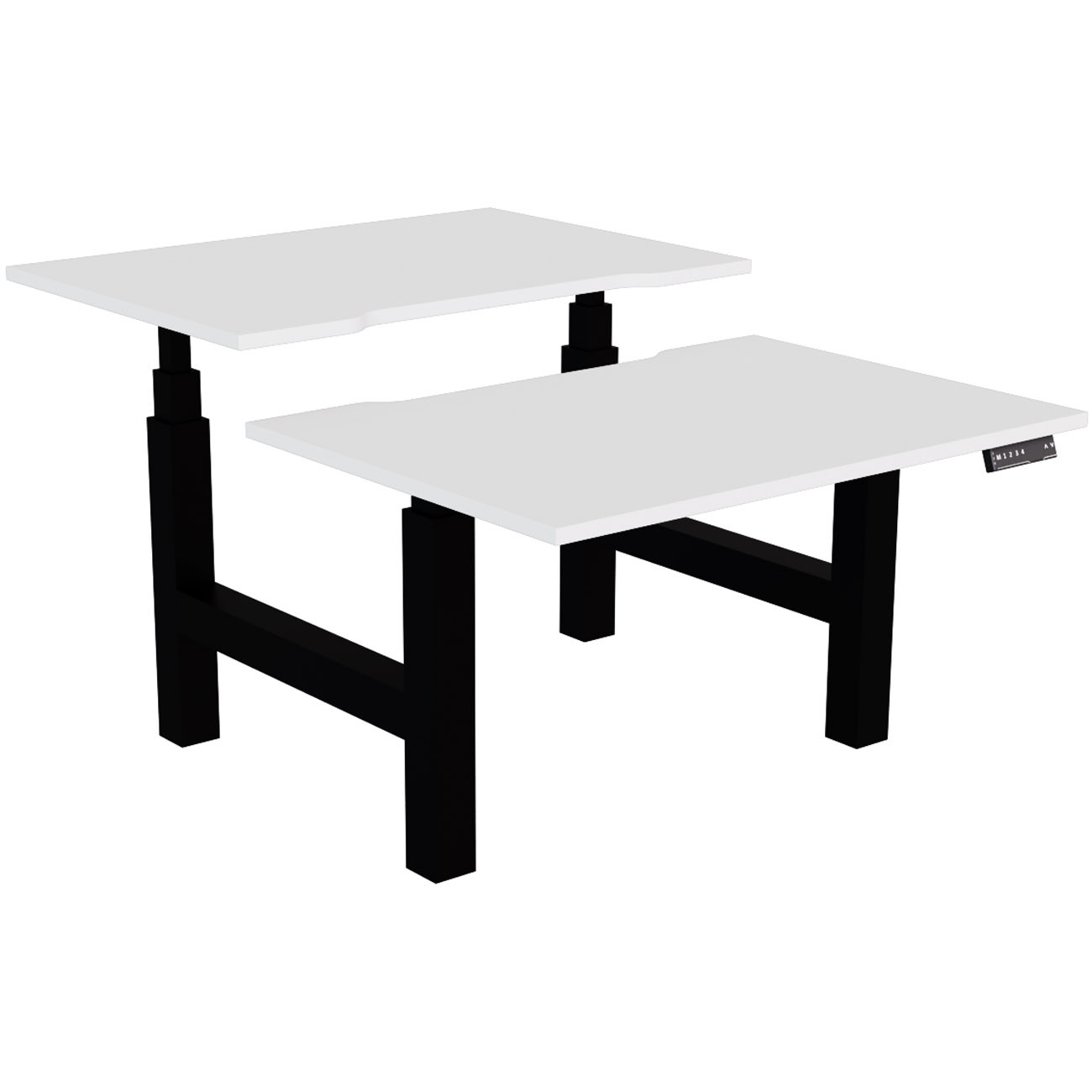 Bureau assis-debout partagé Activ'o - Réglage électrique en hauteur - L.120 x P.80 cm - Plateau Blanc avec échancrure - Pieds Noir