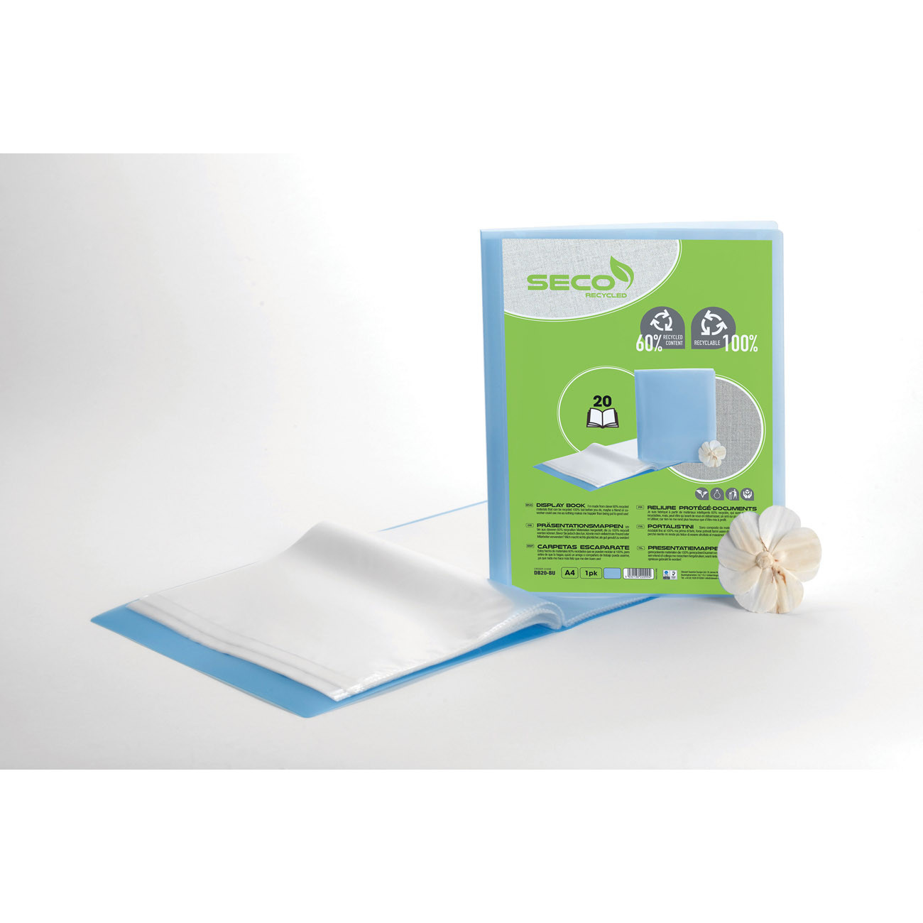 Seco Porte vue A4 20 pochettes - Bleu translucide