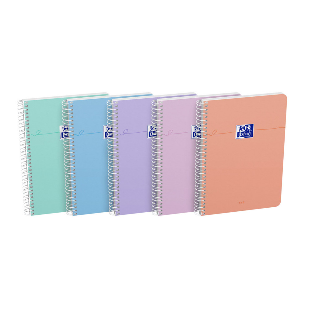 Oxford Cahier spirale Smart A5 14,8 x 21 cm - Petits carreaux 5x5 - 160 pages - Coloris pastel