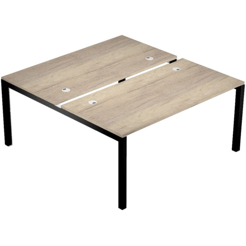 Bureau droit partag 2 postes Eminence - L.140 x P.165 cm - Plateau Chne canadien - Pieds Noir
